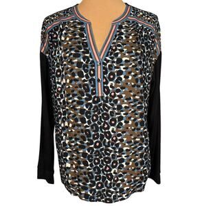 NWT Hale Bob Split Collar Animal Print Blouse Lightweight Size Medium Comfy